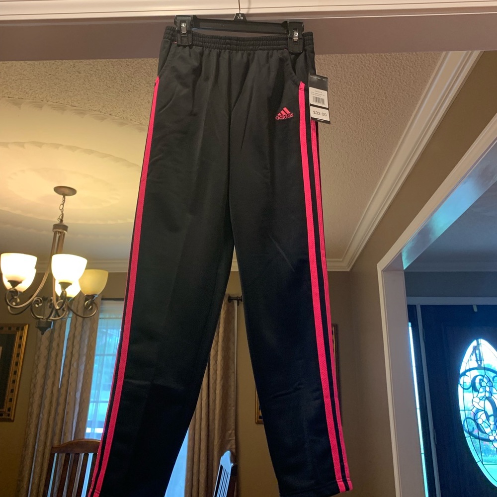 Pink and black Adidas sweatpants!